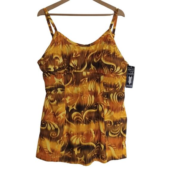 Suddenly Slim by CATALINA Swim Dress Size 3X Yellow Print Attached Bottom NEW - Picture 1 of 10